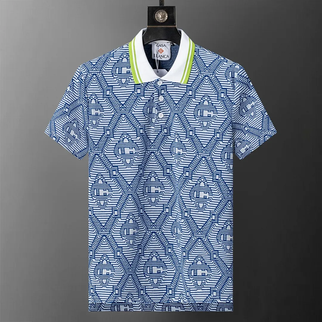 30165# 2026 spring and summer official website New Arrival lapel T-shirt, knitted jacquard fabric is handsome, the fabric is comfortable, the workmanship is rigorous, and the stitching is neat. Good upper body effect·Sizes M-3XL Blue